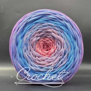 SZNUREK OMBRE POLIESTROWY 5mm – PŁASKI – ZAWILEC/NIEBIESKI/LAWENDA 255m CROCHET