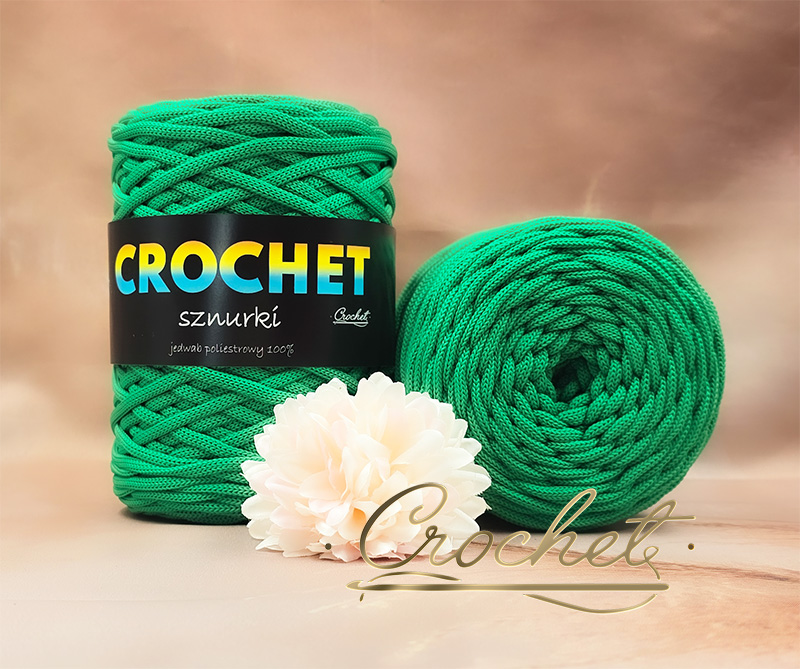 SZNUREK POLIESTROWY PŁASKI 5mm CROCHET – ZIELONY 100mb zielony sznurek poliestrowy płaski najlepszy sznurek jedwab poliestrowy zielony pimotki kokonki