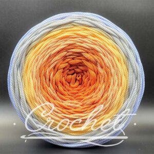 SZNUREK OMBRE POLIESTROWY 5mm – PŁASKI – POMARAŃCZOWY/JASNY ŻÓŁTY/MROŹNY BŁĘKIT 240m CROCHET