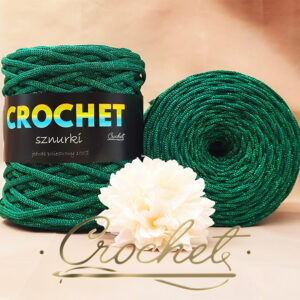 SZNUREK POLIESTROWY PŁASKI LUREX 5mm CROCHET – JASNA ZIELEŃ BUTELKOWA + ZIELONA NIĆ 100mb