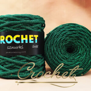 SZNUREK POLIESTROWY PŁASKI LUREX 5mm CROCHET – JASNA ZIELEŃ BUTELKOWA + ZIELONA NIĆ 100mb