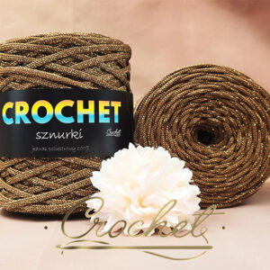 SZNUREK POLIESTROWY PŁASKI LUREX 5mm CROCHET – ORZECH + ZŁOTA NIĆ 50mb