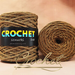 SZNUREK POLIESTROWY PŁASKI LUREX 5mm CROCHET – ORZECH + ZŁOTA NIĆ 50mb