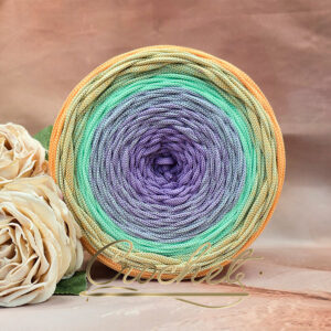 SZNUREK OMBRE POLIESTROWY 5mm PŁASKI – CROCHET – LAWENDA/PASTELOWA MIĘTA/HERBACIANY RÓŻ 265m