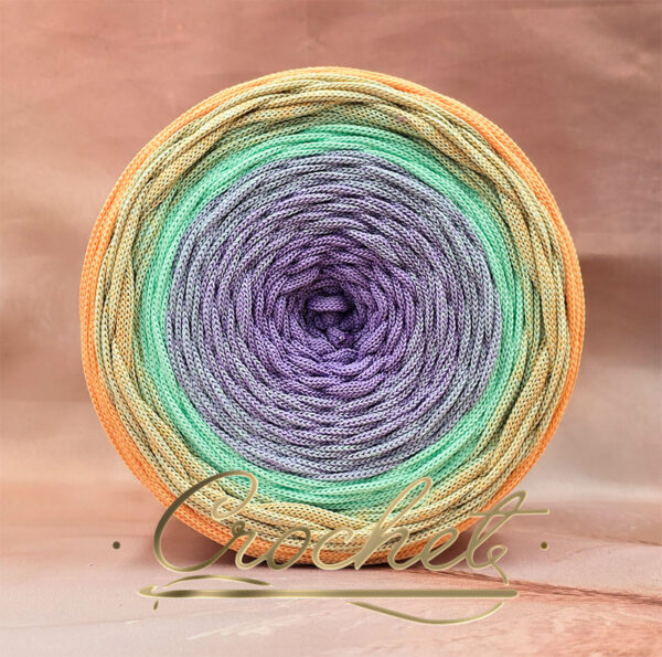 SZNUREK OMBRE POLIESTROWY 5mm PŁASKI – CROCHET – LAWENDA/PASTELOWA MIĘTA/HERBACIANY RÓŻ 265m