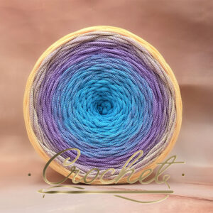 SZNUREK OMBRE POLIESTROWY 5mm PŁASKI – CROCHET – BŁĘKITNY/LAWENDA/JASNY ŻÓŁTY 250m