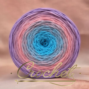 SZNUREK OMBRE POLIESTROWY 5mm PŁASKI – CROCHET – BŁĘKITNY/ZAWILEC/LAWENDA 245m