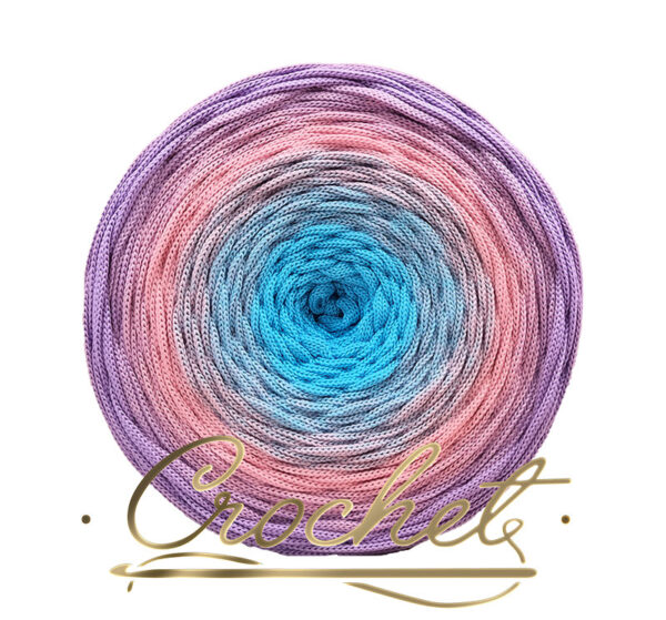SZNUREK OMBRE POLIESTROWY 5mm PŁASKI – CROCHET – BŁĘKITNY/ZAWILEC/LAWENDA 245m