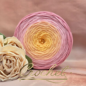SZNUREK OMBRE POLIESTROWY 5mm PŁASKI – CROCHET – RÓŻOWE SŁONECZKO 240m