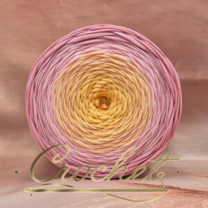 SZNUREK OMBRE POLIESTROWY 5mm PŁASKI – CROCHET – RÓŻOWE SŁONECZKO 240m