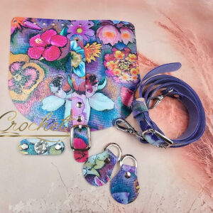 ZESTAW SKÓRZANY FOLIOWANY WZORKI – KOLOROWE KWIATY WRZOS OKUCIA SREBRNE 20x18cm CRAZY HORSE – !!!LIMITED SPRING EDITION!!!