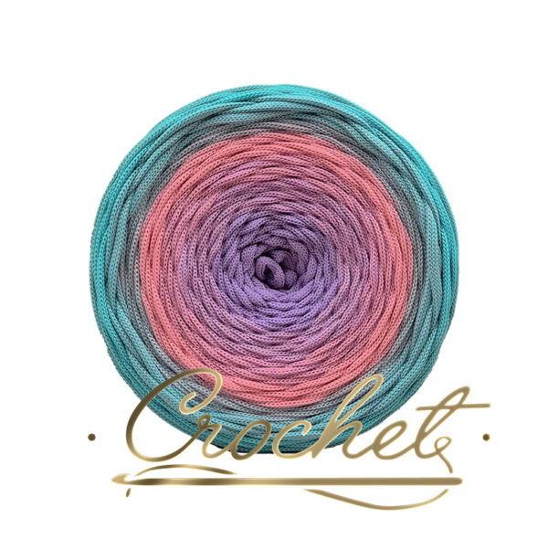 SZNUREK OMBRE POLIESTROWY 5mm PŁASKI – CROCHET – LAWENDA/ZAWILEC/JASNY TURKUS 235m