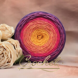SZNUREK OMBRE POLIESTROWY 5mm PŁASKI – CROCHET – ZACHÓD SŁOŃCA 245m !!!1xłączenie!!!