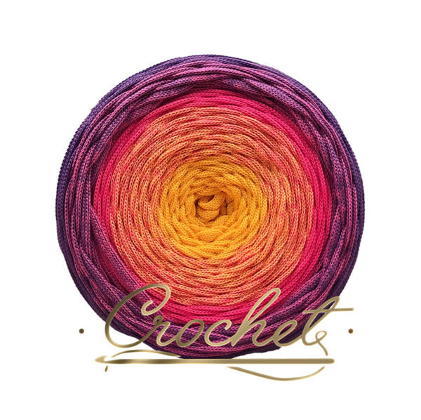 SZNUREK OMBRE POLIESTROWY 5mm PŁASKI – CROCHET – ZACHÓD SŁOŃCA 245m !!!1xłączenie!!!