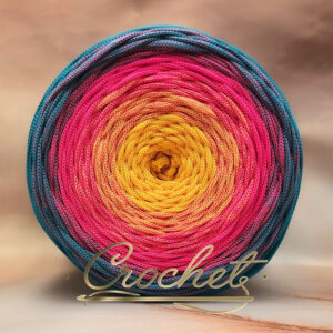 SZNUREK OMBRE POLIESTROWY 5mm – PŁASKI – FUKSJOWA LAGUNA 240m CROCHET