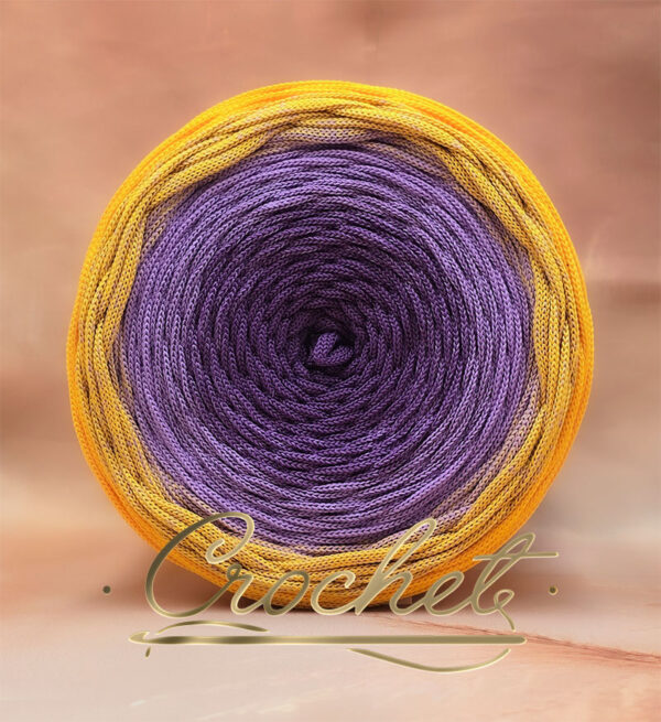 SZNUREK OMBRE POLIESTROWY 5mm – PŁASKI – WRZOS/LAWENDA/SŁONECZNY 240m CROCHET