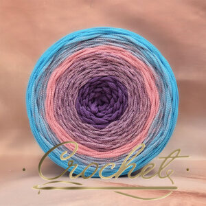 SZNUREK OMBRE POLIESTROWY 5mm PŁASKI – CROCHET – WRZOS/ZAWILEC/BŁĘKITNY 255m