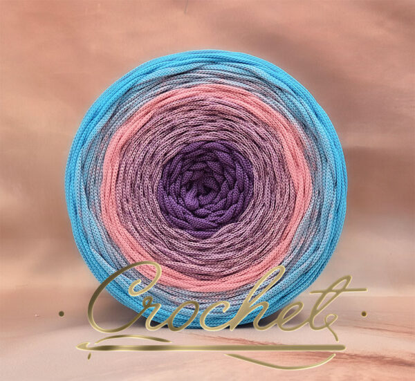 SZNUREK OMBRE POLIESTROWY 5mm PŁASKI – CROCHET – WRZOS/ZAWILEC/BŁĘKITNY 255m