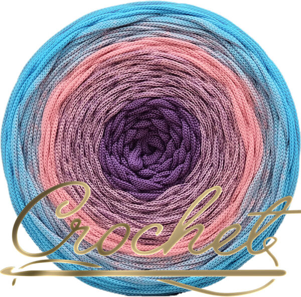 SZNUREK OMBRE POLIESTROWY 5mm PŁASKI – CROCHET – WRZOS/ZAWILEC/BŁĘKITNY 255m