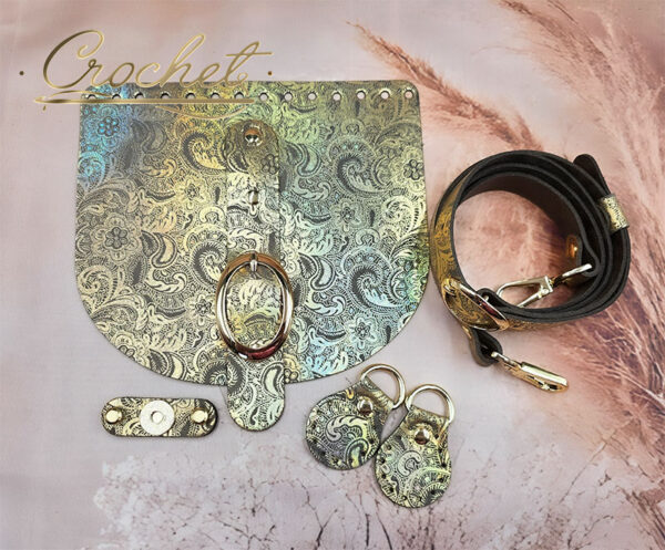 ZESTAW SKÓRZANY FOLIOWANY WZORKI – ZŁOTE HOLO 20x18cm KLAMRA – !!!LIMITED MOKKA EDITION!!!