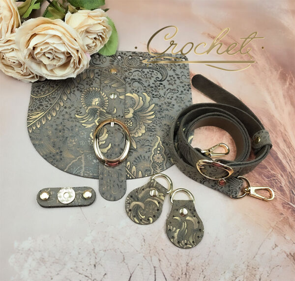 zestaw skórzany do torebki torebka na szydełku złoty ornament buty zapato