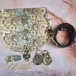 ZESTAW SKÓRZANY FOLIOWANY WZORKI – ZŁOTE HOLO 20x18cm DŁUGI PASECZEK – !!!LIMITED MOKKA EDITION!!!