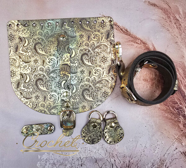 ZESTAW SKÓRZANY FOLIOWANY WZORKI – ZŁOTE HOLO 20x18cm DŁUGI PASECZEK – !!!LIMITED MOKKA EDITION!!!