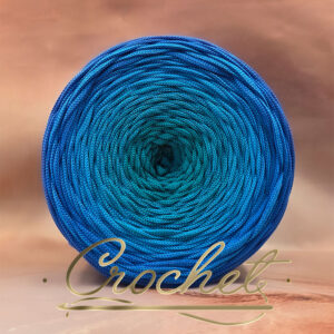 SZNUREK OMBRE POLIESTROWY 5mm PŁASKI – CROCHET – ZIELEŃ MORSKA/TURKUS/JASNY CHABROWY 245m