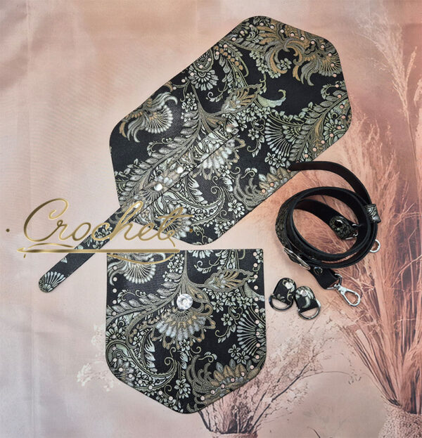 ZESTAW SKÓRZANY BAZA ASTRID – CROCHET – MIEDZIANO SREBRNY PRINT GLAMOUR EDITION