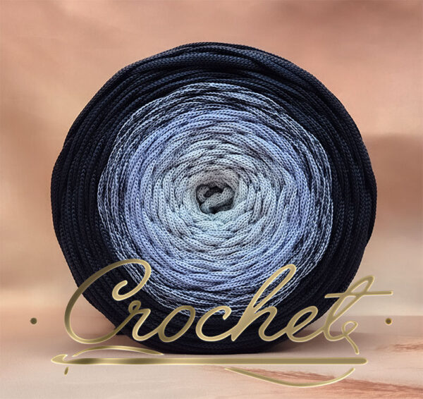 SZNUREK OMBRE POLIESTROWY 5mm PŁASKI – CROCHET – KRÓLEWSKA NOC 200m NAJDŁUŻSZE GRANATOWE PRZEJŚCIE