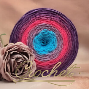 SZNUREK OMBRE POLIESTROWY 5mm PŁASKI – CROCHET – MAGICZNY ZMIERZCH 210m