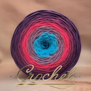 SZNUREK OMBRE POLIESTROWY 5mm PŁASKI – CROCHET – MAGICZNY ZMIERZCH 210m