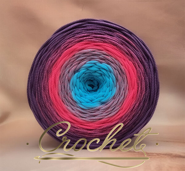 SZNUREK OMBRE POLIESTROWY 5mm PŁASKI – CROCHET – MAGICZNY ZMIERZCH 220m