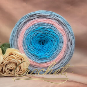 SZNUREK OMBRE POLIESTROWY 5mm – PŁASKI – BŁĘKITNA PERŁA 225m CROCHET