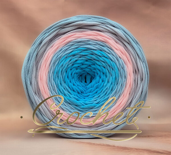 SZNUREK OMBRE POLIESTROWY 5mm – PŁASKI – BŁĘKITNA PERŁA 225m CROCHET
