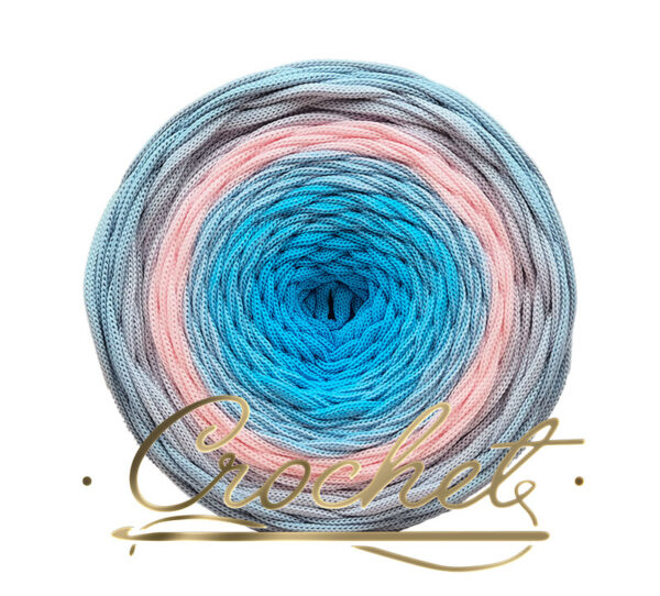 SZNUREK OMBRE POLIESTROWY 5mm – PŁASKI – BŁĘKITNA PERŁA 225m CROCHET