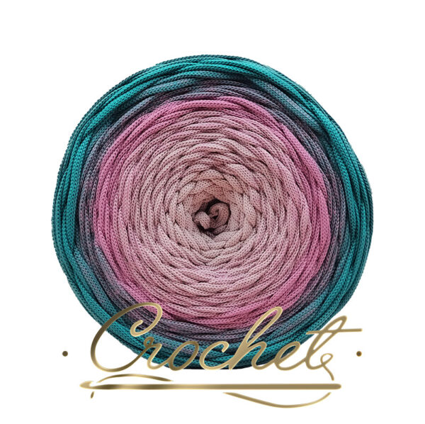 SZNUREK OMBRE POLIESTROWY 5mm – PŁASKI – MORSKA JAGODA 235m CROCHET