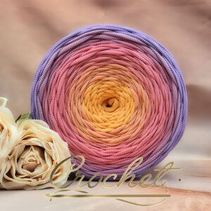 SZNUREK OMBRE POLIESTROWY 5mm – PŁASKI – RÓŻOWY ZMIERZCH 250m CROCHET !!! 1xłączenie NIE PRZESZKADZA W ROBÓTCE!!!