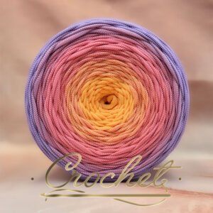 SZNUREK OMBRE POLIESTROWY 5mm – PŁASKI – RÓŻOWY ZMIERZCH 250m CROCHET !!! 1xłączenie NIE PRZESZKADZA W ROBÓTCE!!!