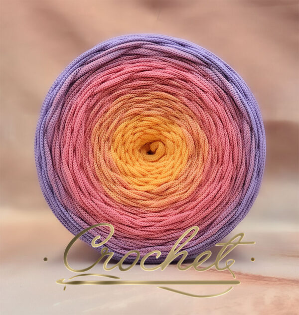 SZNUREK OMBRE POLIESTROWY 5mm – PŁASKI – RÓŻOWY ZMIERZCH 250m CROCHET !!! 1xłączenie NIE PRZESZKADZA W ROBÓTCE!!!