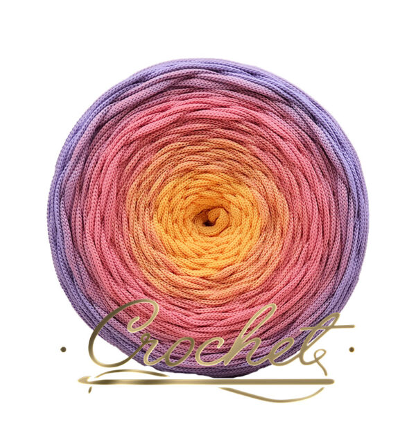 SZNUREK OMBRE POLIESTROWY 5mm – PŁASKI – RÓŻOWY ZMIERZCH 250m CROCHET !!! 1xłączenie NIE PRZESZKADZA W ROBÓTCE!!!