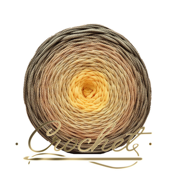 SZNUREK OMBRE POLIESTROWY 5mm – PŁASKI – ZŁOCISTY BLASK 195m CROCHET !!! 1xłączenie NIE PRZESZKADZA W ROBÓTCE, ŚRODKOWE PRZEJŚCIE KRÓTSZE!!!