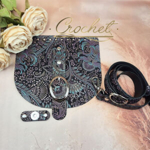 ZESTAW SKÓRZANY FOLIOWANY WZORKI – CROCHET – WRZOSOWO TURKUSOWY PRINT KLAMRA 20x18cm !!!LIMITED GLAMOUR EDITION!!!