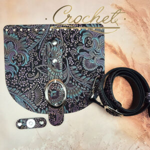 ZESTAW SKÓRZANY FOLIOWANY WZORKI – CROCHET – WRZOSOWO TURKUSOWY PRINT KLAMRA 20x18cm !!!LIMITED GLAMOUR EDITION!!!