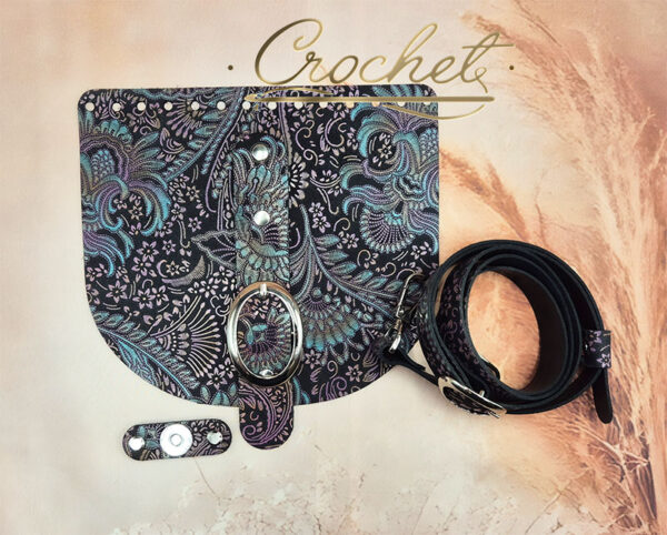 ZESTAW SKÓRZANY FOLIOWANY WZORKI – CROCHET – WRZOSOWO TURKUSOWY PRINT KLAMRA 20x18cm !!!LIMITED GLAMOUR EDITION!!!