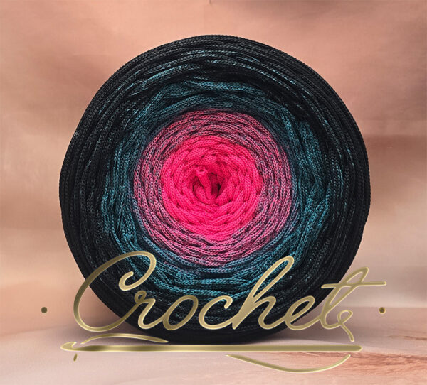 SZNUREK OMBRE POLIESTROWY 5mm – PŁASKI – FUKSJOWA GŁĘBIA 245m CROCHET !!!1xłączenie NIE PRZESZKADZA W ROBÓTCE!!!