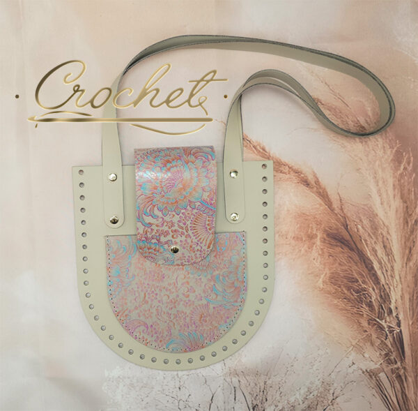 Zestaw skórzany SHOPPERKA GIULIA – CROCHET – 21x22cm JANY BEŻ/WRZOSOWO TURKUSOWY PRINT