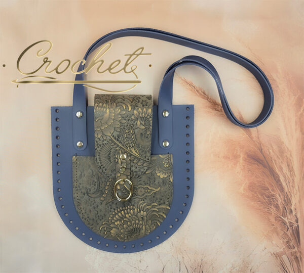 Zestaw skórzany SHOPPERKA GIULIA – CROCHET – 21x22cm CIEMNY JEANS/ZŁOTY PRINT MOKKA