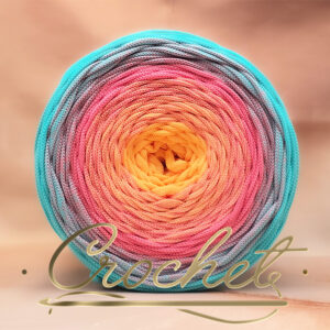 SZNUREK OMBRE POLIESTROWY 5mm – PŁASKI – HERBACIANA LAGUNA 250m CROCHET !!!1xłączenie NIE PRZESZKADZA  W ROBÓTCE!!!