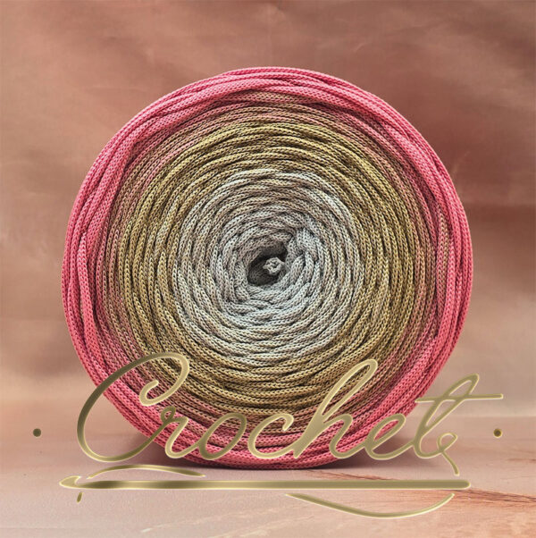 SZNUREK OMBRE POLIESTROWY 5mm – PŁASKI – ZŁOTA PRALINKA 245m CROCHET